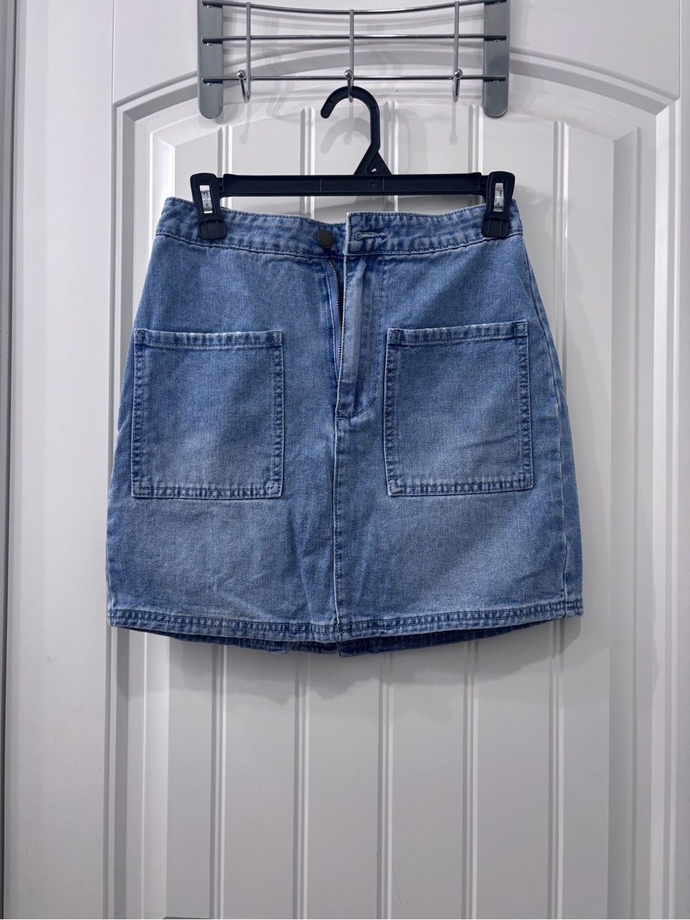 Billabong Light Blue Denim Mini Skirt with Front Patch Pockets